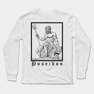 Poseidon ancient design black and white sketch Long Sleeve T-Shirt